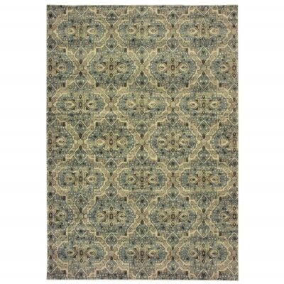10' X 13' Ivory And Blue Geometric Area Rug
