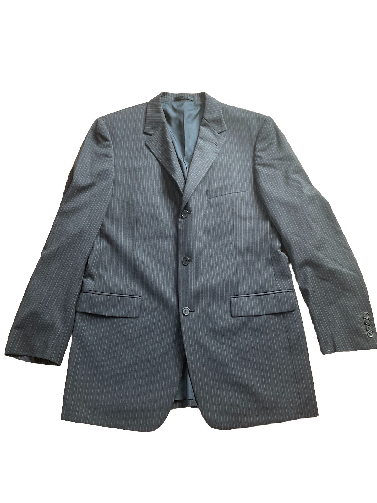 TUTA LANA YVES SAINT LAURENT GRIGIA CON SPILLA BLU E GRIGIA RIGHE DUE PEZZI NUOVA