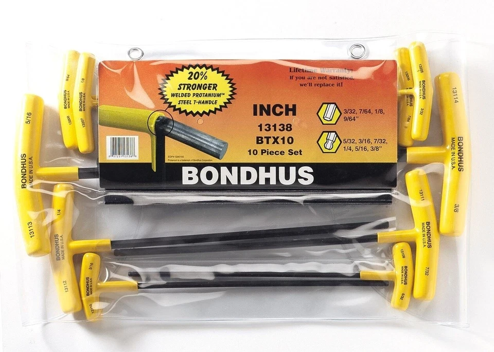 Bondhus T Handle Ball End Hex Wrench Set SAE Standard Inch MADE IN USA 13138 - Image 4 of 4