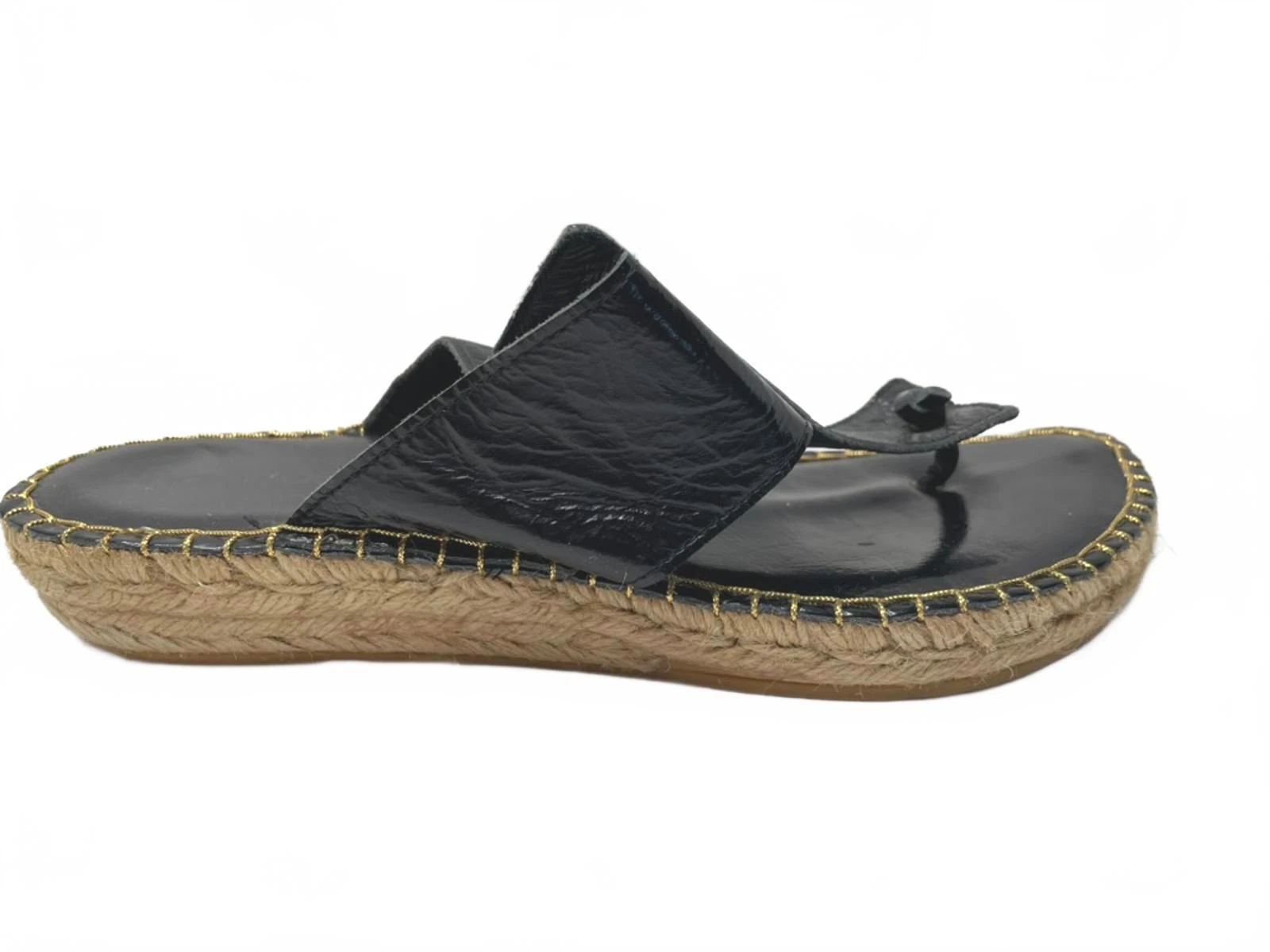 André Assous Black Leather Espadrille Sandals Size 9.5 Made in Spain