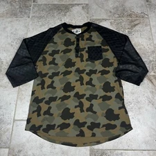 Winchester Shirt Mens 2XL 3/4 Sleeve Synthetic Leather Cotton Camouflage Henley