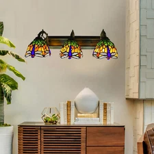 Wall Sconce Lamp Tiffany Vanity Light Fixtures 3-Light Stained Glass Lampshade
