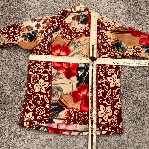 Speedo Shirt Youth 12 Red Beige Floral Tropical Hawaii Swim Rash Guard Resort - Picture 7 of 12