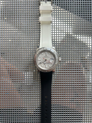 20mm WHITE/BLACK Vulcanized Caoutchouc rubber Strap Rolex Yacht-Master