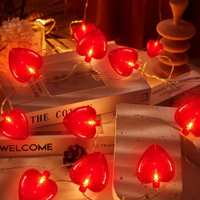 8.5Ft Valentines Day Lights,Heart Lights String with 10 Pack Shiny Glitter Red 3