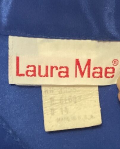 Royal Blue Vintage Laura Mae Satin Blouse Size 10 Puff Long Sleeve Needs Button - Picture 3 of 8