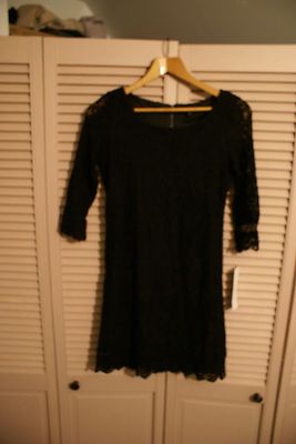 New Black Botanical Lace Shift Dress by Lapis Size M