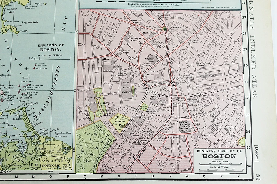 Mapa de la ciudad de Boston Mass Rand McNally 1901 ferrocarril RR negocios folio grande Foto 3 de 4