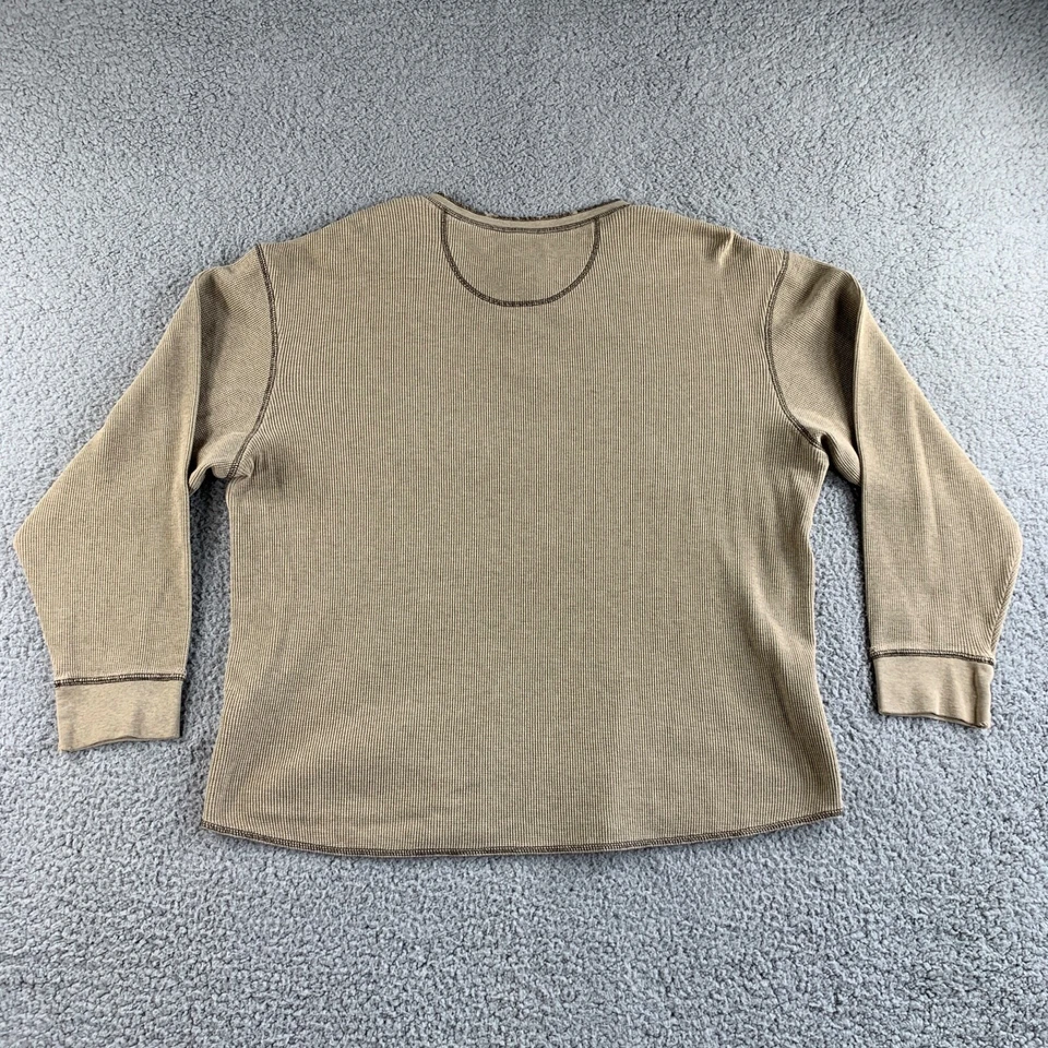Roundtree & Yorke T Shirt Mens Large Beige Henley Thermal Waffle Knit Pullover - Image 2 of 4