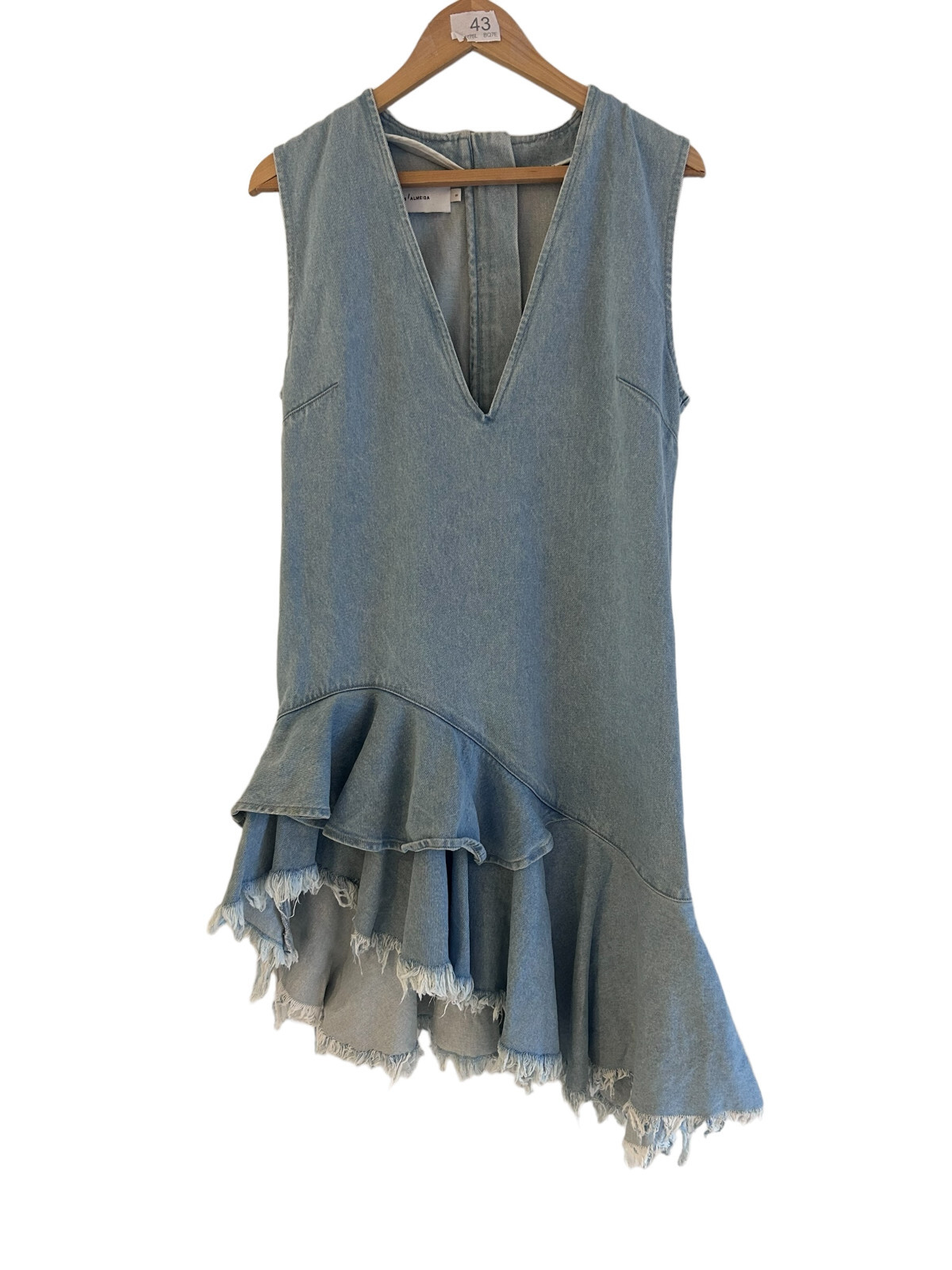Marques Almeida Denim Mini Dress Asymmetrical Distressed Raw Hem