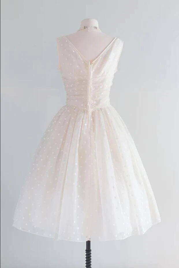 Short Wedding Dresses Vintage Tea Length Sleeves 1950s A Line Retro Bridal Gowns - Image 3 of 4