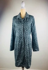 Esprit Womens Coat Blue Black Abstract Lined Trench Cardi Collar Long Sleeve S/M