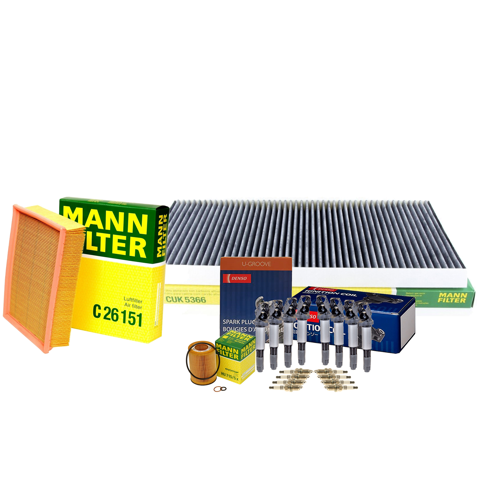 Mann Filters Denso 8 Coils 8 U-Groove Spark Plugs Tune Up Kit For BMW E53 N62B48