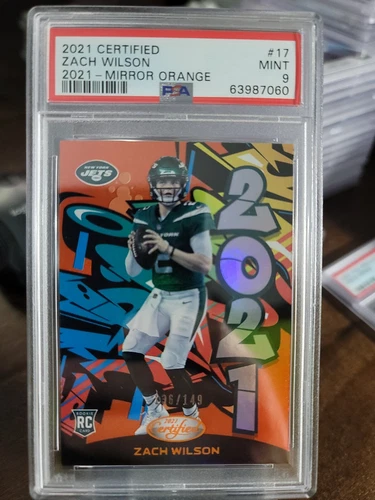 2021 Zach Wilson Rookie Graffiti Panini Certified Mirror Orange 136/149  PSA 9