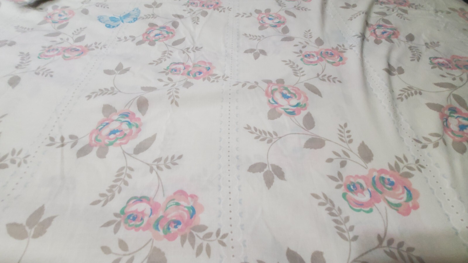 Vtg Wamsutta Superlin Double Flat Sheet And Pillowcase Butterfly Floral Ruffled