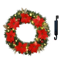 Solar Christmas Wreath 30 Inches Pre-Lit Solar 70 Led Artificial Wreath for F...