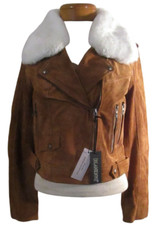 NWT Blank NYC Womens Removable Faux Fur Collar Suede Moto Jacket S Alder 218