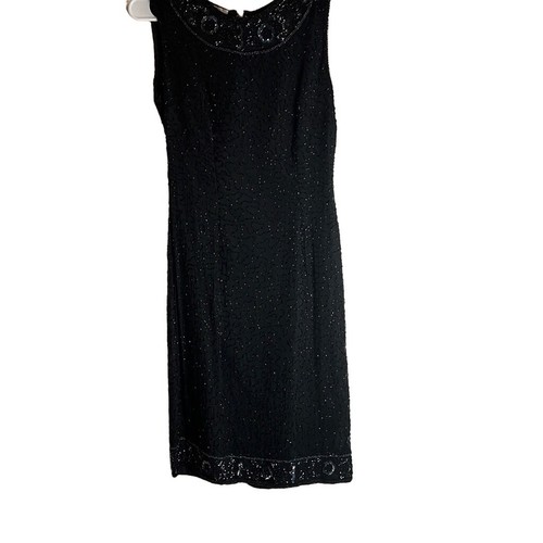 Abito da cocktail vintage Stenay nero seta perline paillettes taglia 6 con giacca nuovo con etichette - Foto 5 di 12