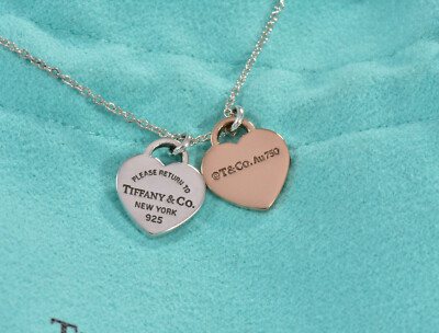 Return Tiffany Co 18K Rose Gold Silver Mini Double Heart 16