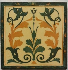Rare Aesthetic Stencilled Tile. Woolliscroft & Son. C 1890.