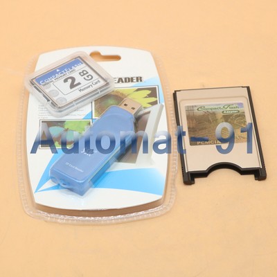 NEW 2GB CF Compact   card+CF-PCMCIA Adapter+SSK USB2.0 reader   Parts #E5