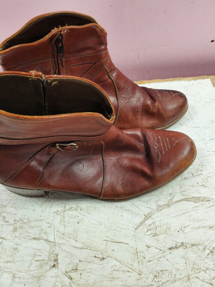 70s/80s USA製 FLORSHEIM ブーツ　ヴィンテージ　9E 茶 Vintage 60s 70s Florsheim Brown Ankle Boots Zip Up Mod Disco
