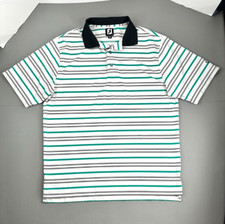 FootJoy Polo Shirt Mens Large White  Green Striped Short Sleeve FJ Golf