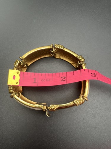 Vtg Nautical Bracelet Enamel Clamper Cream Gold Tone Rope Detail Signed Hinge CJ - Picture 6 of 24