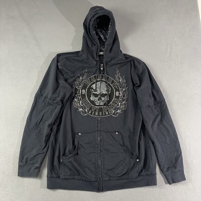 Harley Davidson Hoodie Mens Size XL Black Skull Flames Full Zip