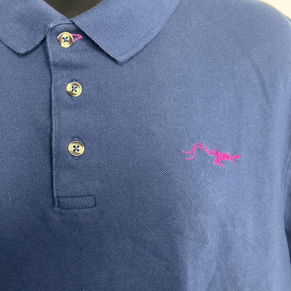Camisa Polo True Flies Piqué Algodón Sólido Azul Rosa Logo Para Hombre XL Foto 3 de 4