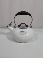 Chantal White Tea Kettle Enamel on Steel Whistling Stove Top Excellent Condition