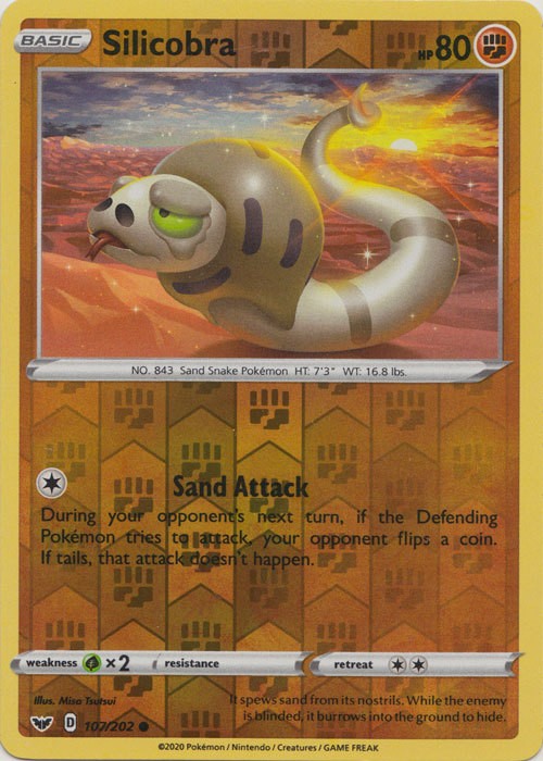 Silicobra - 107/202 - Common - Reverse Holo (Lp) Sword & Shield Base Set - Fight