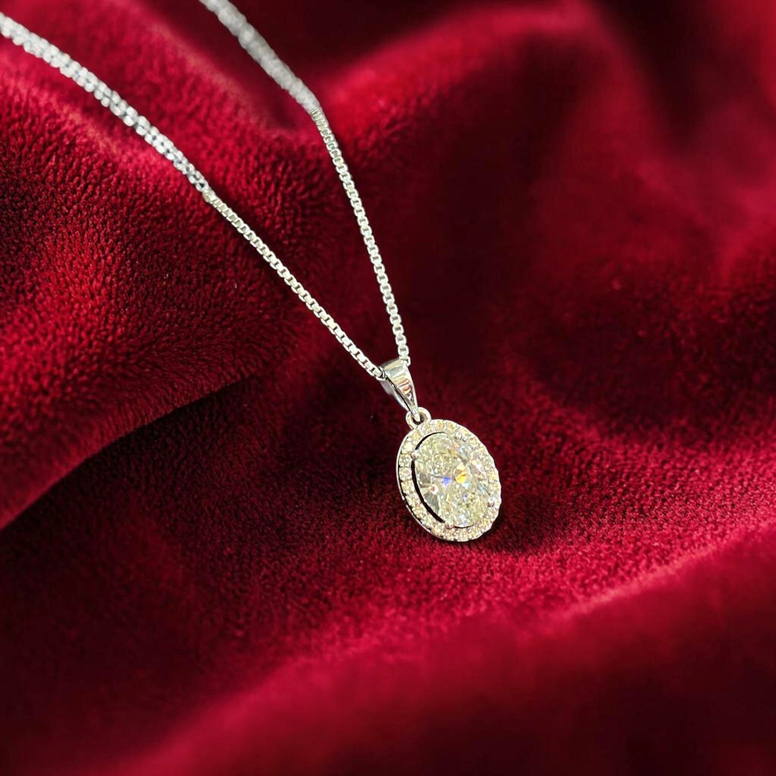 GIA Certified 2.25 ctw Oval & Round F/VS1 Diamonds Halo Necklace 14K White Gold image 4