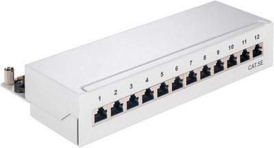20x Goobay 93041 CAT 5e Mini/Desktop Patch Panel, 12 Port, (1 HE), Grau - STP ge