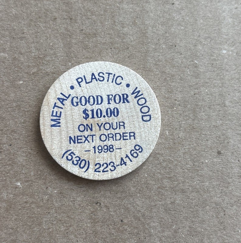 Shingletown, California Duane Feisel Wooden Nickel Trade Token Custom Tokens