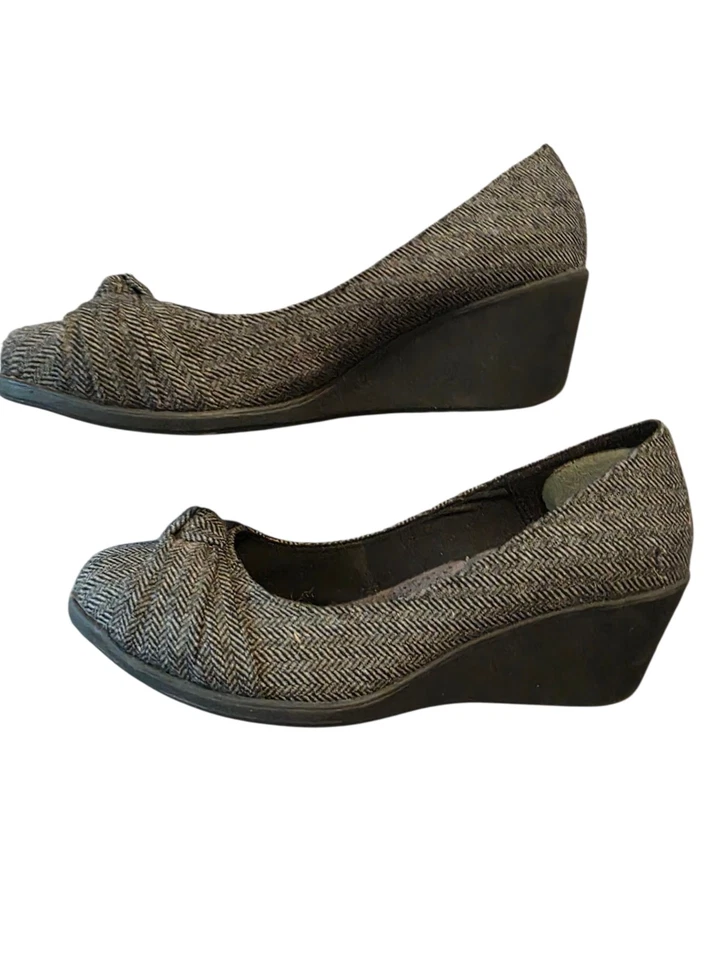 Bombas de salto vintage Y2K Herringbone femininas tamanho 8,5W retrô arcos academia escuros - Imagem 3 de 4