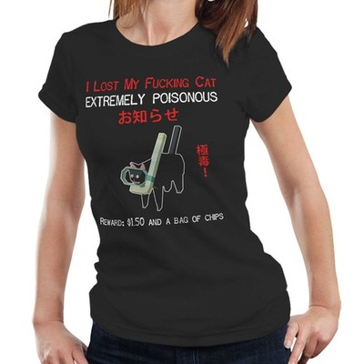 I Lost My Fvcking Cat T-Shirt Semi Fitted Damen Low Poly lustig Meme Katzenliebhaber