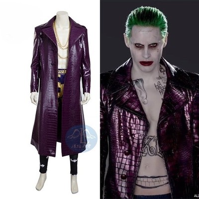 Suicide Squad Joker Man Costume Leather Uniform Halloween Cosplay Clothing Coat