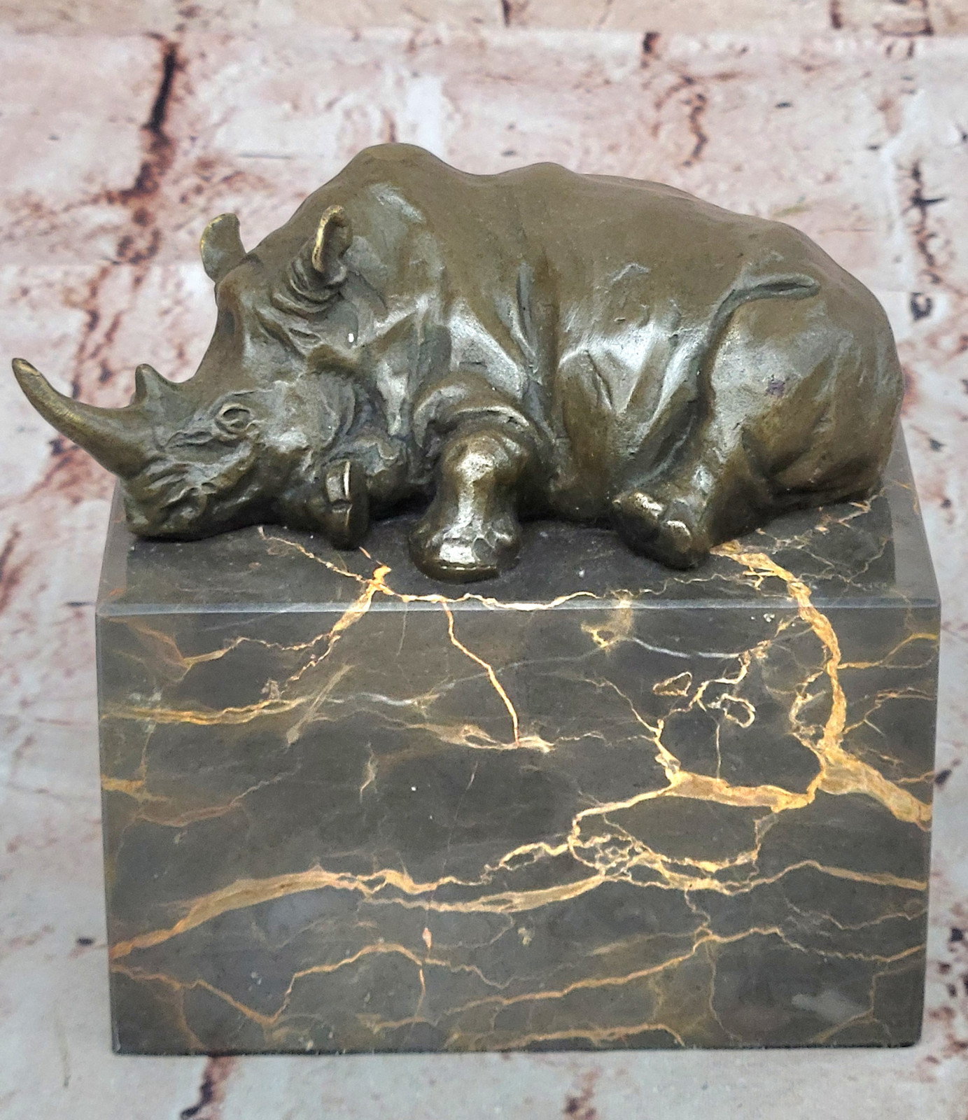 Signed Original Rhinoceros Rhino w/ Horn Bronze Sculpture Art Deco Style Gift