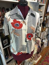 Vintage Penney Button Up short Sleeve Shirt Small Ivory Flower disco polyester