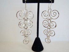 Hand Made in Croatia Silver Artisan Long Scroll Dangle Drop EARRINGS 3.5" Length