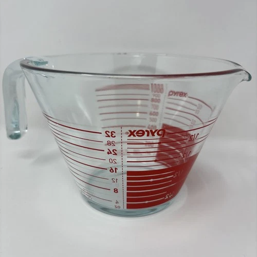 Vtg Pyrex 4 Cup Liquid Measure Measuring Cup Open Handle Metric 1 Quart Red