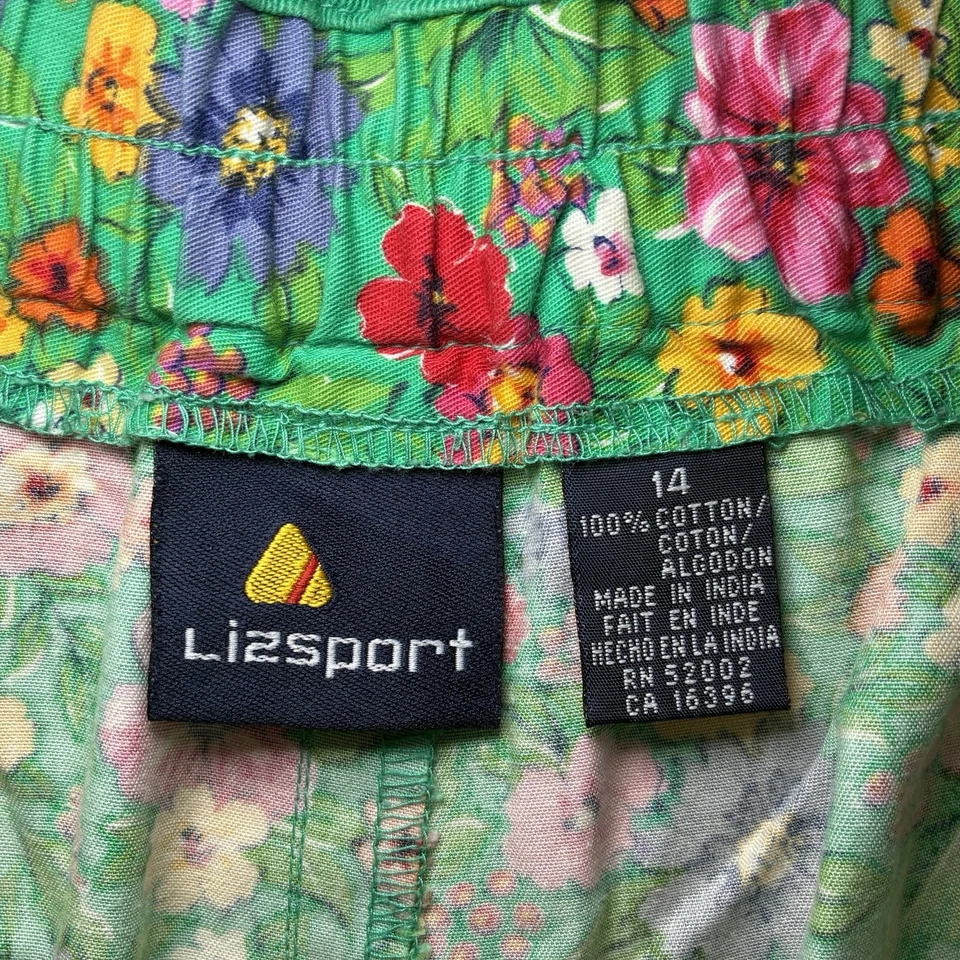 Bermudas LizSport Plisadas Cintura Alta Pantalones Cortos De Colección Talla 14 Verde Floral Cottage Foto 2 de 4