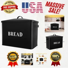 Portable Extra Large Bread Box - Durable Powder-Coated Steel, Black Finish