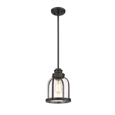 Z-Lite 1-Light Shaded Matte Black Mini Pendant with Clear Seedy Glass