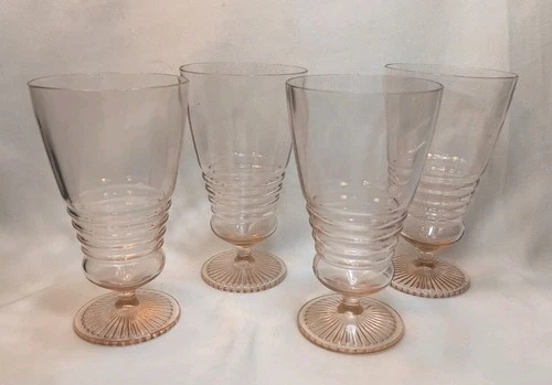 Vintage Pink Federal or Anchor Hocking Depression Glass Footed Glasses 7in