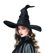 Women's Black Masquerade Ruched Witch Hat Oversized Wide Brim Party Accessory