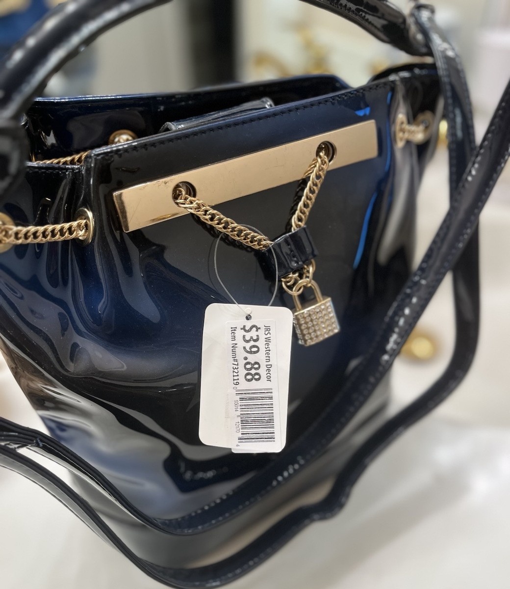NAVY BLUE PATENT LEATHER Bucket Bag, Chain Snap Closure, Hand