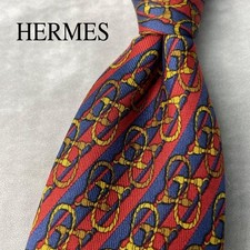 Excellent condition HERMES Earring Pattern Stripe Tie Navy Red