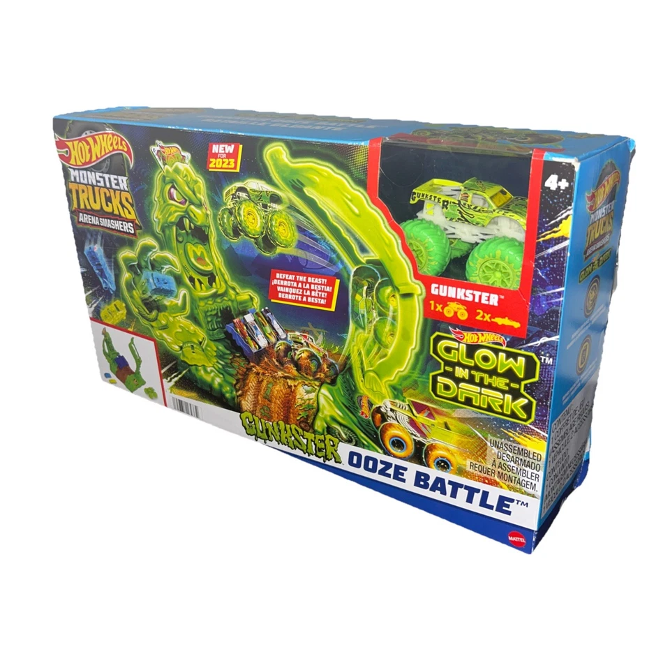 Hot Wheels Monster Trucks Gunkster Ooze Battle Arena Smasher Juego Caja Sellada Foto 2 de 4